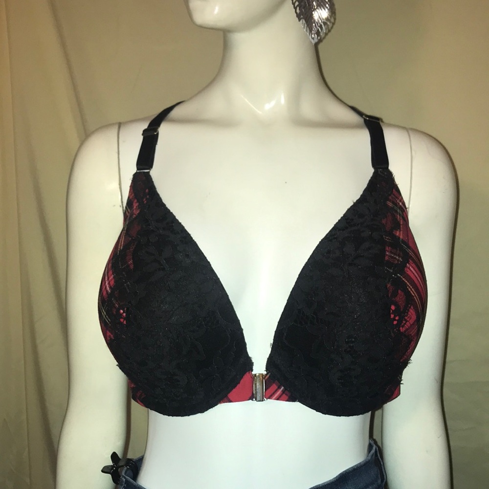 38F front clip red plaid lace Bra